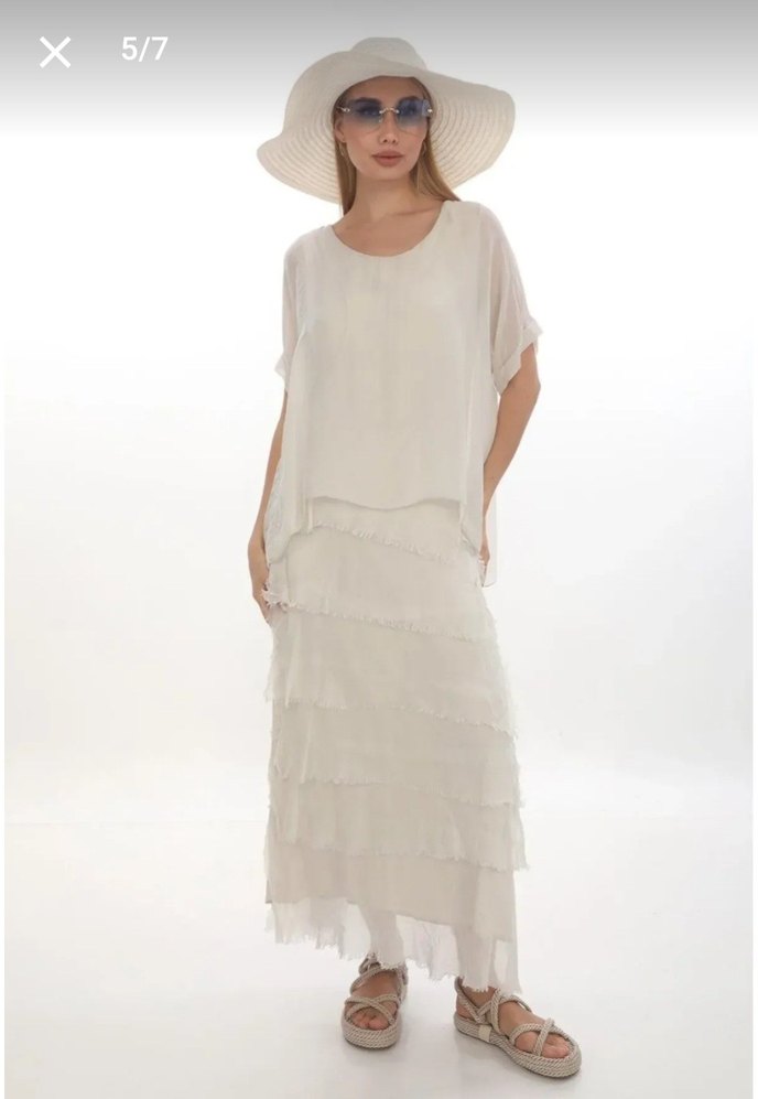 Bohem Tarz Uzun Beyaz ipek elbise - Görsel 4