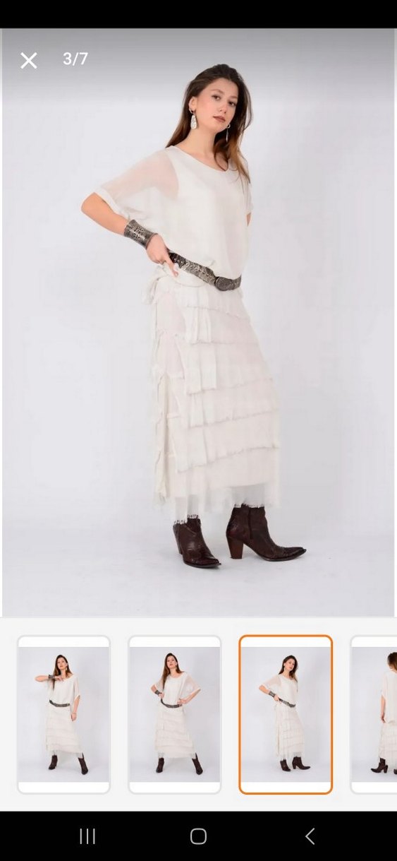 Bohem Tarz Uzun Beyaz ipek elbise - Görsel 2