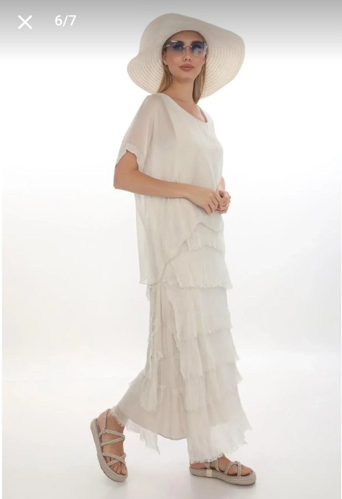 Bohem Tarz Uzun Beyaz ipek elbise - Görsel 5