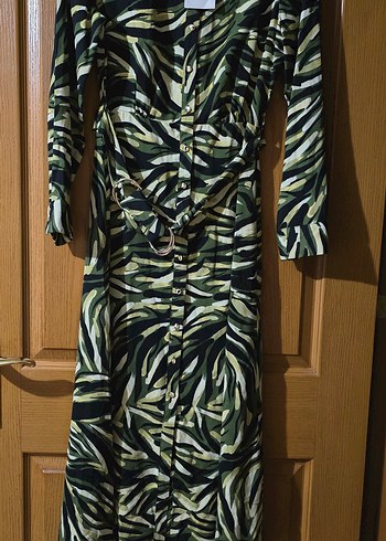 yeşil Desenli Uzun Kadın Elbise - Görsel 12