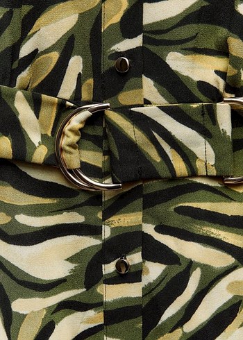 yeşil Desenli Uzun Kadın Elbise - Görsel 8