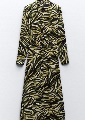 yeşil Desenli Uzun Kadın Elbise - Görsel 6