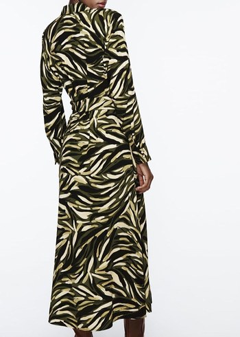 yeşil Desenli Uzun Kadın Elbise - Görsel 5