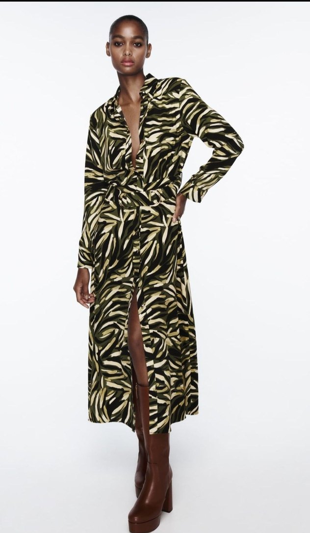 yeşil Desenli Uzun Kadın Elbise - Görsel 4