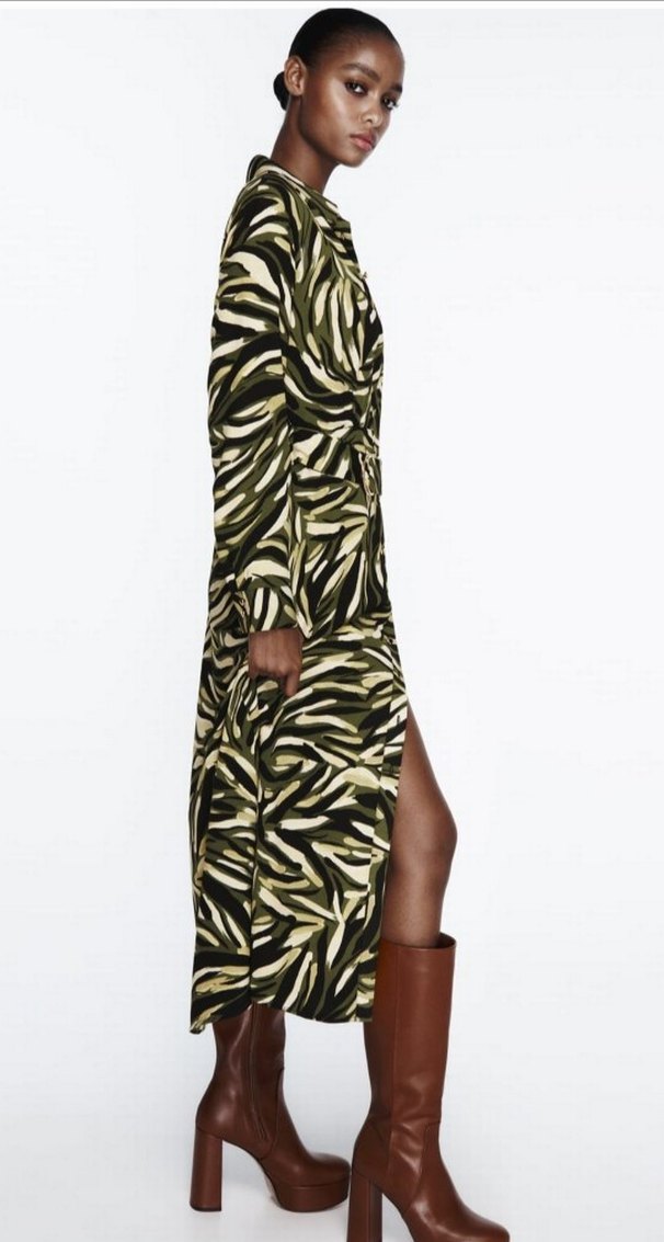 yeşil Desenli Uzun Kadın Elbise - Görsel 2