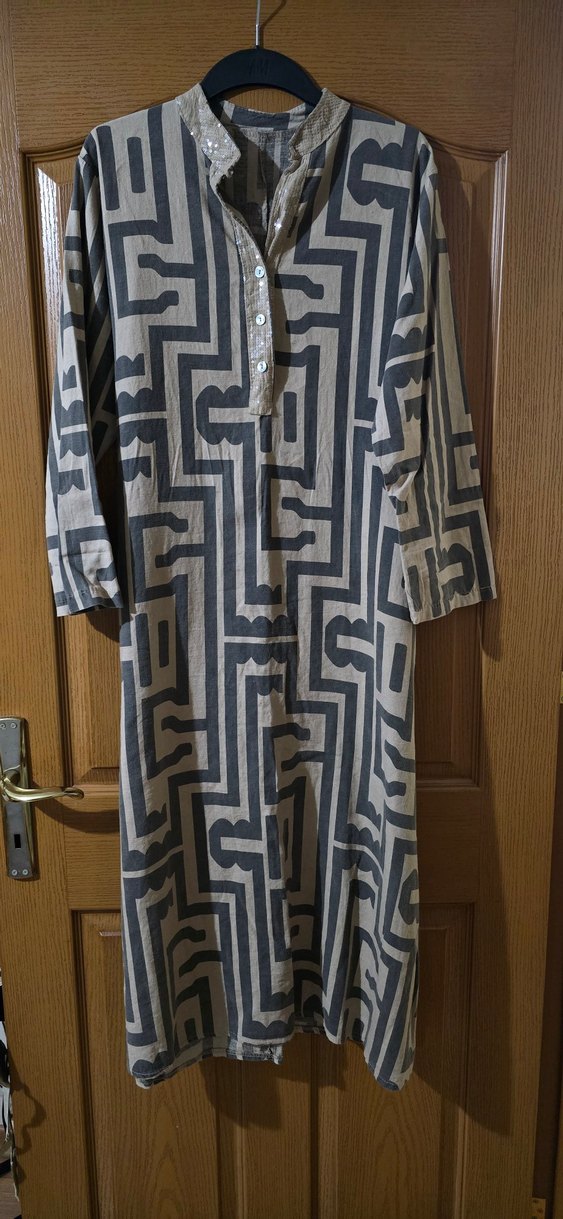 İTALYAN KETEN Desenli Uzun Kadın Elbise - Görsel 2