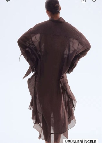 Uzun Kahverengi Kadın KAFTAN  Elbise - Görsel 5