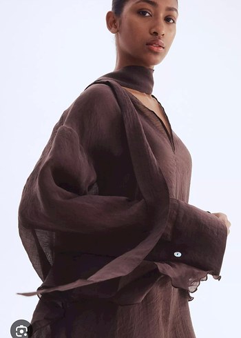 Uzun Kahverengi Kadın KAFTAN  Elbise - Görsel 8