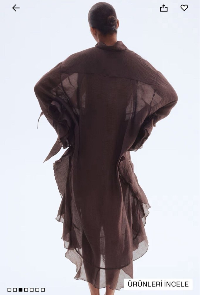 Uzun Kahverengi Kadın KAFTAN  Elbise - Görsel 5