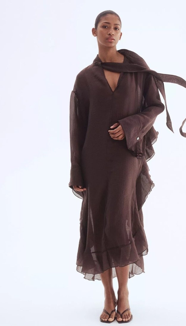 Uzun Kahverengi Kadın KAFTAN  Elbise - Görsel 2