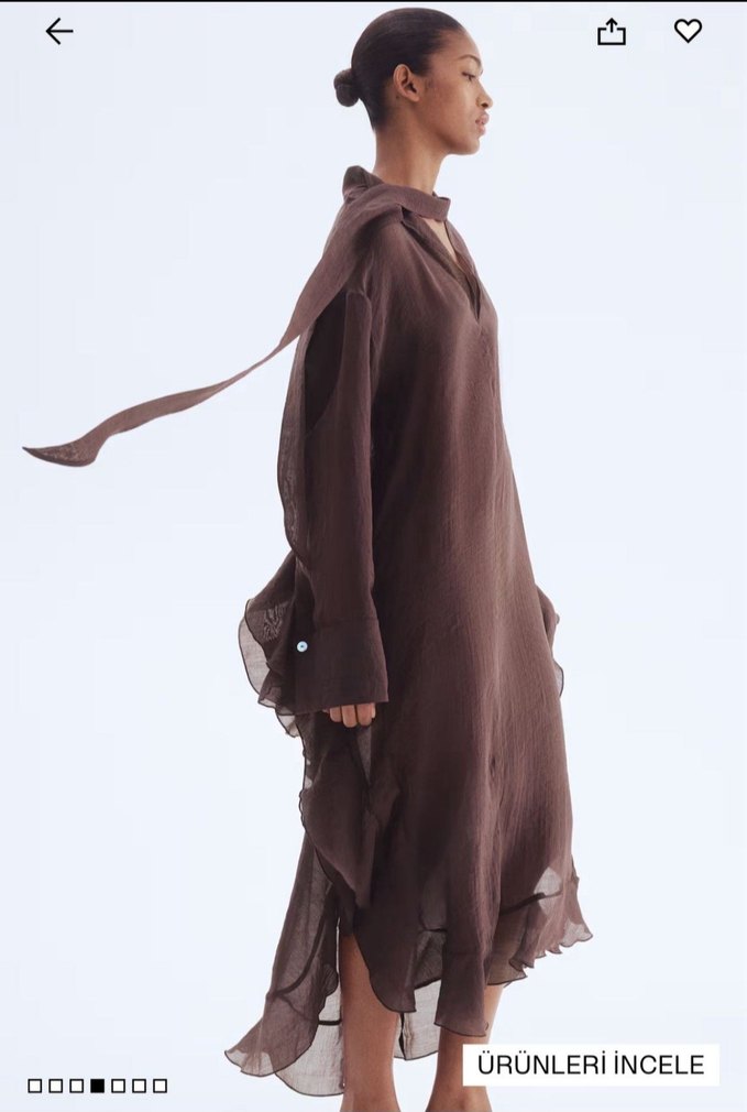 Uzun Kahverengi Kadın KAFTAN  Elbise - Görsel 4