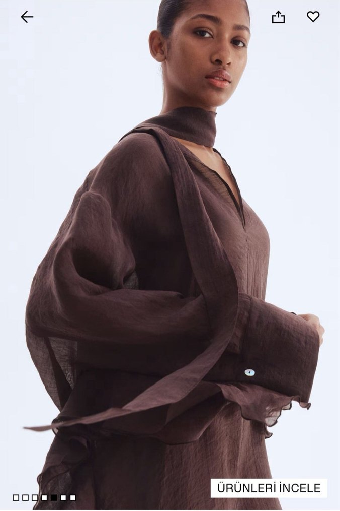 Uzun Kahverengi Kadın KAFTAN  Elbise - Görsel 3