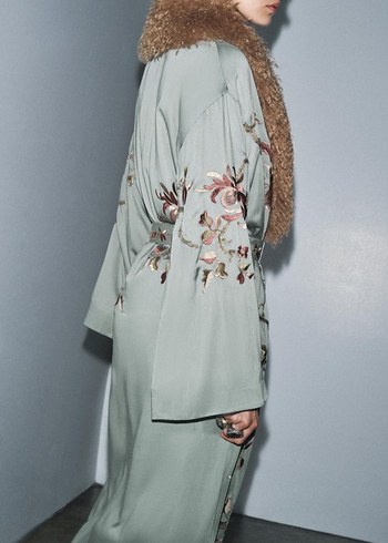 Kürklü Nakışlı Uzun Kadın Kimono - Görsel 6