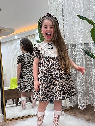 4 Yaş Beden kahverengi Renk Leopar Elbise