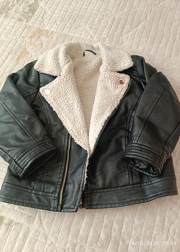 Kürklü siyah Deri kız bebek Biker Ceket