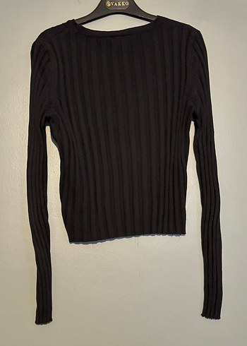 Siyah Kadın Fitilli Uzun Kollu Kazak - Görsel 2