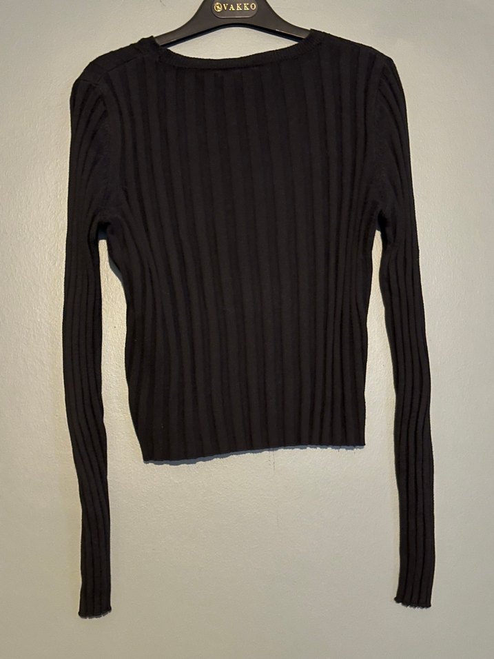 Siyah Kadın Fitilli Uzun Kollu Kazak - Görsel 2