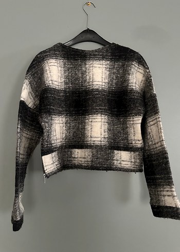 Mango Gri Kareli Örgü Yün Kazak - Görsel 4