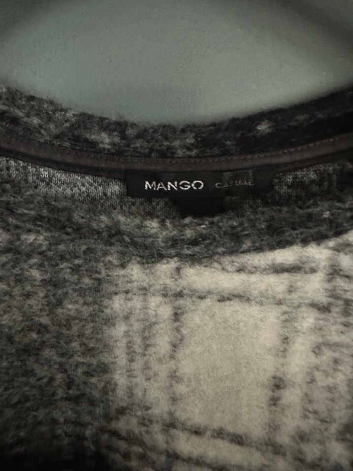 Mango Gri Kareli Örgü Yün Kazak - Görsel 2