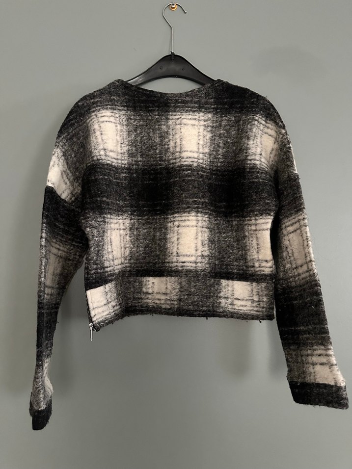 Mango Gri Kareli Örgü Yün Kazak - Görsel 4