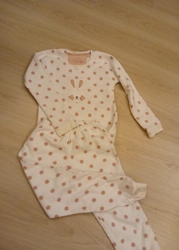 Kız Çocuk Beyaz Puantiyeli Uzun Kollu Pijama - Görsel 3