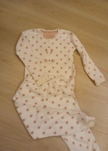 Kız Çocuk Beyaz Puantiyeli Uzun Kollu Pijama - Görsel 2