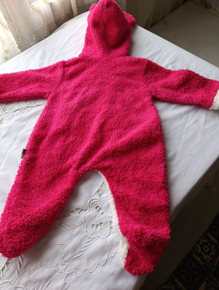 Kapüşonlu Örgü Pembe Bebek Tulumu - Görsel 2