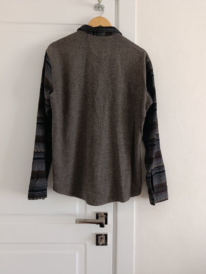 Düğmeli Gri Desenli Erkek Uzun Kollu Gömlek - Görsel 2