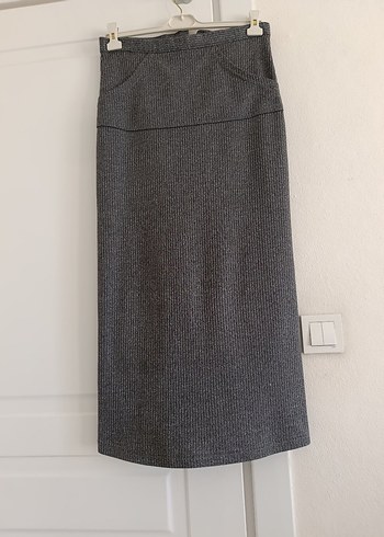 Gri Uzun Hamile Piliseli Etek - Görsel 2