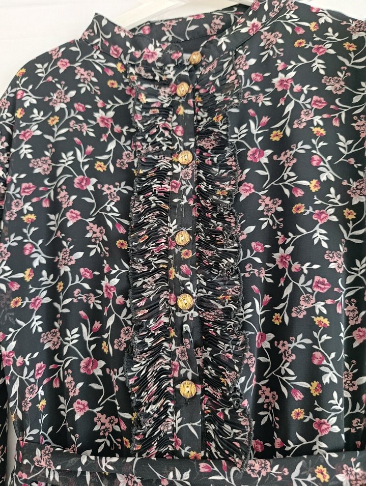 Uzun Kollu Fırfırlı Bohem Elbise - Görsel 4