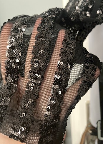 Uzun Kollu pullu Siyah Abiye Elbise - Görsel 4