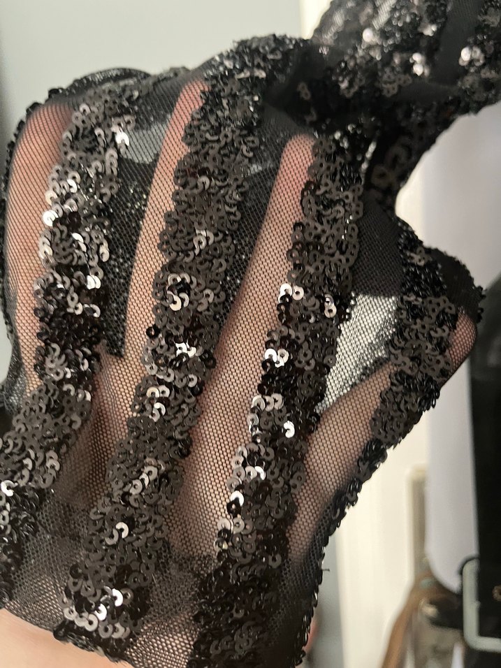 Uzun Kollu pullu Siyah Abiye Elbise - Görsel 4