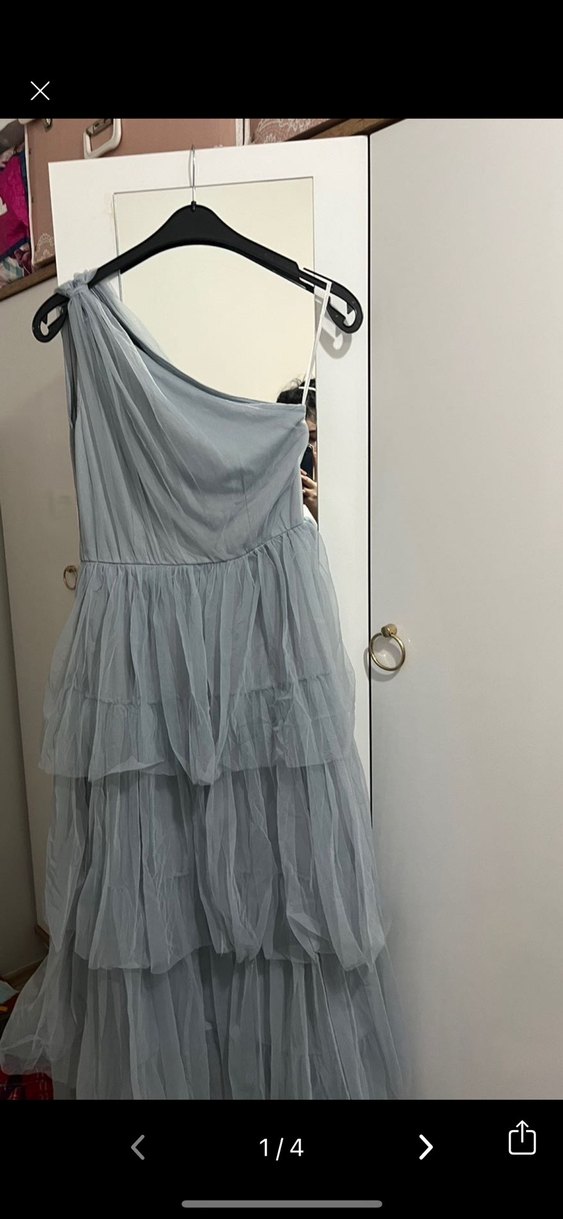 Kadın su yeşil 
Uzun Katlı Fırfırlı Elbise - Görsel 2