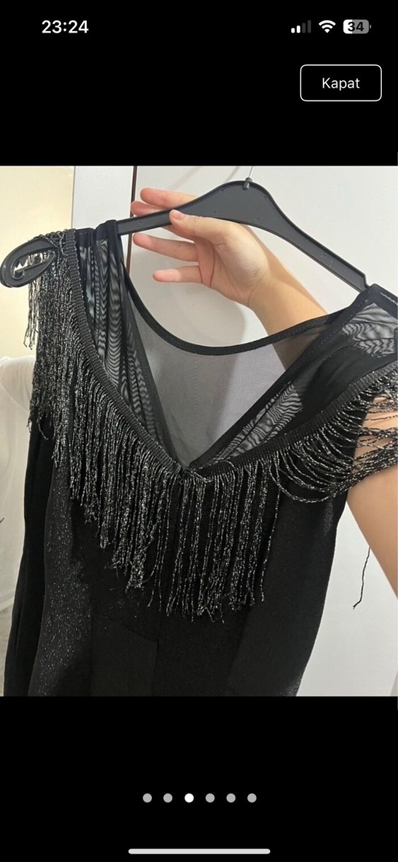 Siyah Drapeli Uzun V Yaka Gotik Abiye Elbise - Görsel 2