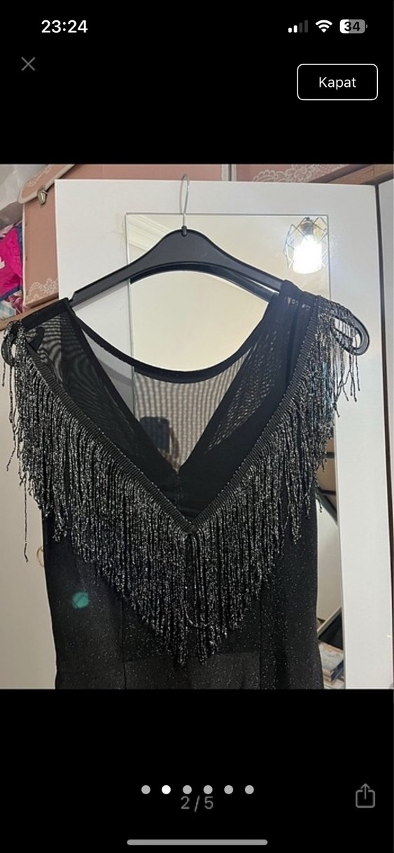 Siyah Drapeli Uzun V Yaka Gotik Abiye Elbise - Görsel 3