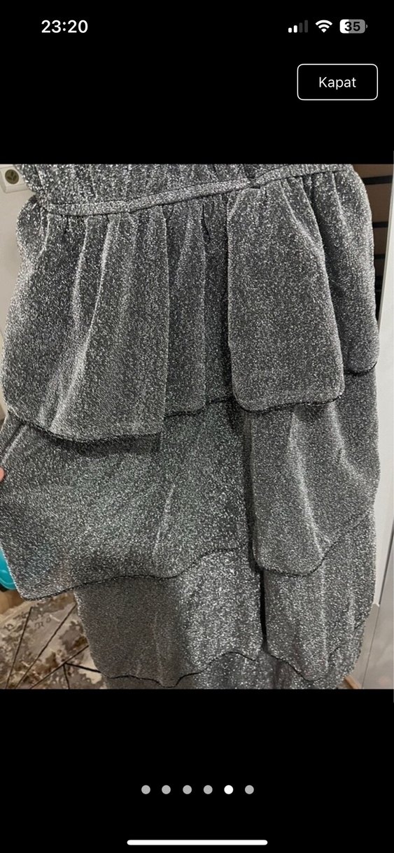 Gri Fırfırlı Uzun Denim Elbise - Görsel 5