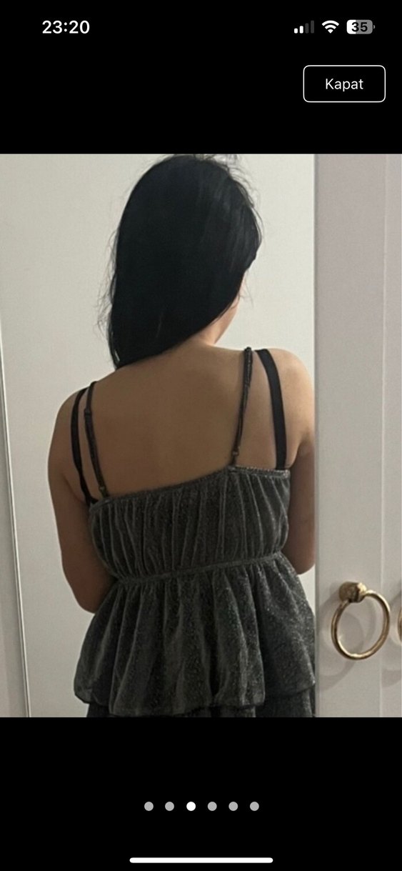 Gri Fırfırlı Uzun Denim Elbise - Görsel 3