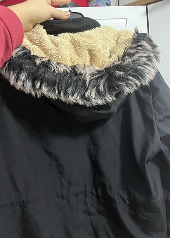 Uzun Siyah Kadın mont, Kürklü Kapüşonlu - Görsel 7