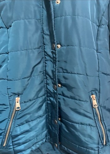 Kadın Mavi Kürklü Midi Kışlık Mont - Görsel 5