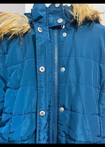 Kadın Mavi Kürklü Midi Kışlık Mont - Görsel 4