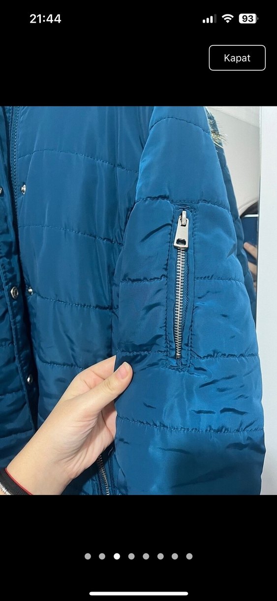 Kadın Mavi Kürklü Midi Kışlık Mont - Görsel 3