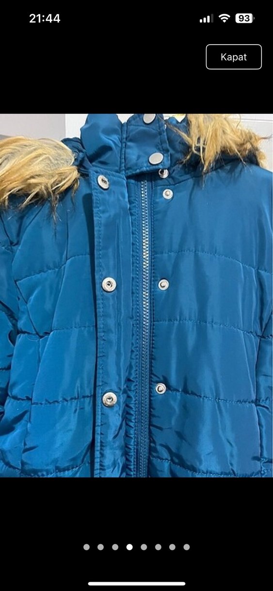 Kadın Mavi Kürklü Midi Kışlık Mont - Görsel 4