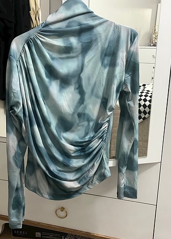 Gri Mavi Drapeli Balıkçı Yaka Kadın Bluz - Görsel 5