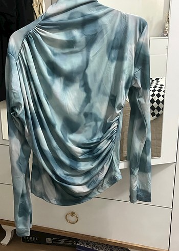 Gri Mavi Drapeli Balıkçı Yaka Kadın Bluz - Görsel 2