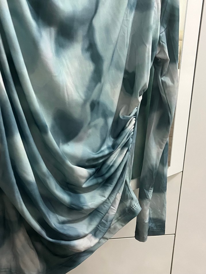 Gri Mavi Drapeli Balıkçı Yaka Kadın Bluz - Görsel 4