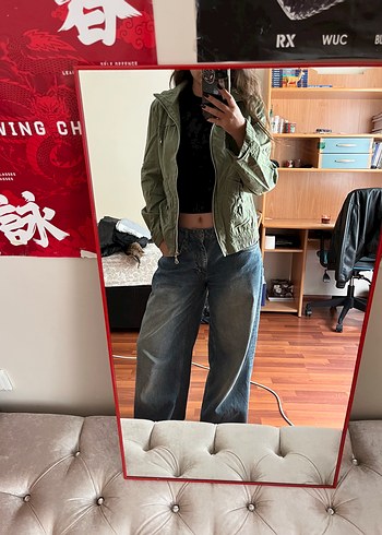 Koton Kadın Haki Denim Ceket Yüksek Yakalı