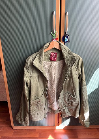 36 Beden haki Renk Kadın Haki Denim Ceket Yüksek Yakalı