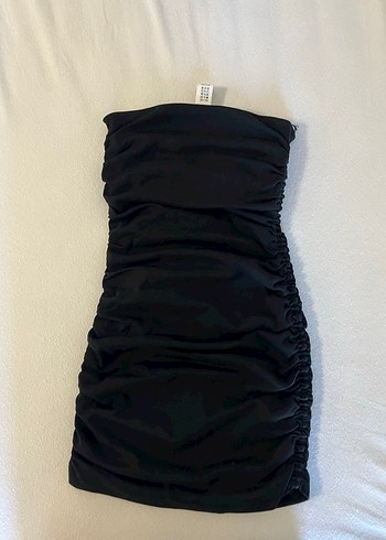Zara Siyah Drapeli Straplez Mini Elbise - Görsel 2