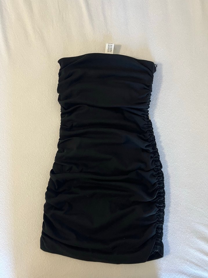 Zara Siyah Drapeli Straplez Mini Elbise - Görsel 2