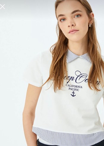 Beyaz Baskılı Kısa Kollu Kadın Tişört - Görsel 3